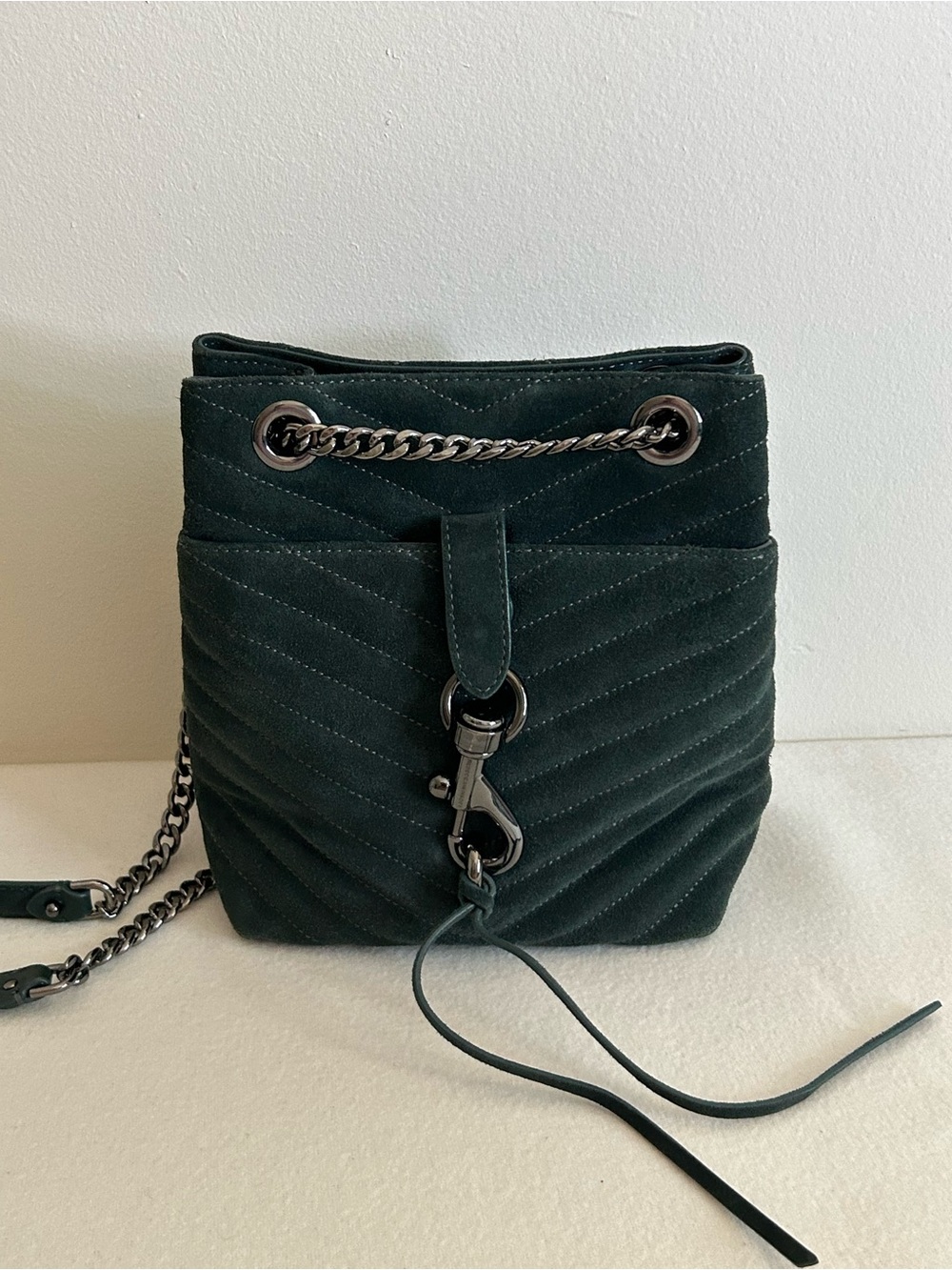 Rebecca Minkoff Edie Quilted suede leather Bucket Bag - dark green